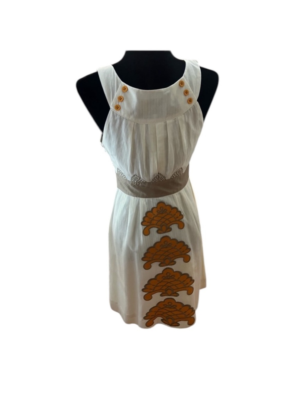 Floreat Anthropologie Vintage Cream Art Nouveau Appliqué Midi Dress Size 4 - Picture 4 of 13